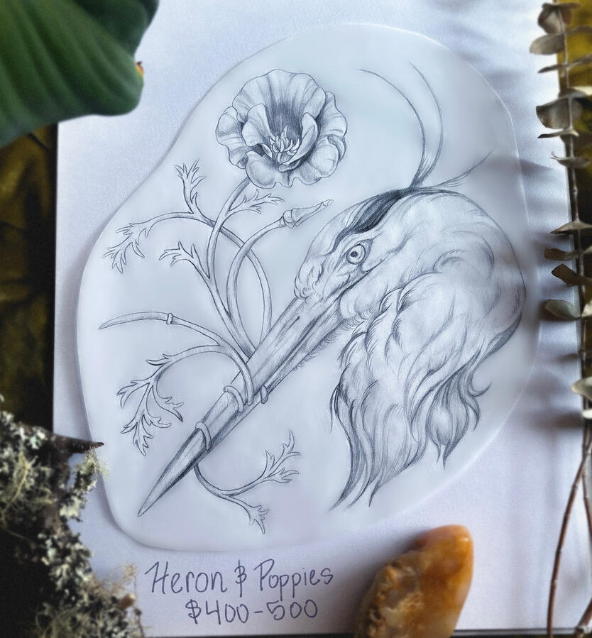 Heron and Poppies $400-500
